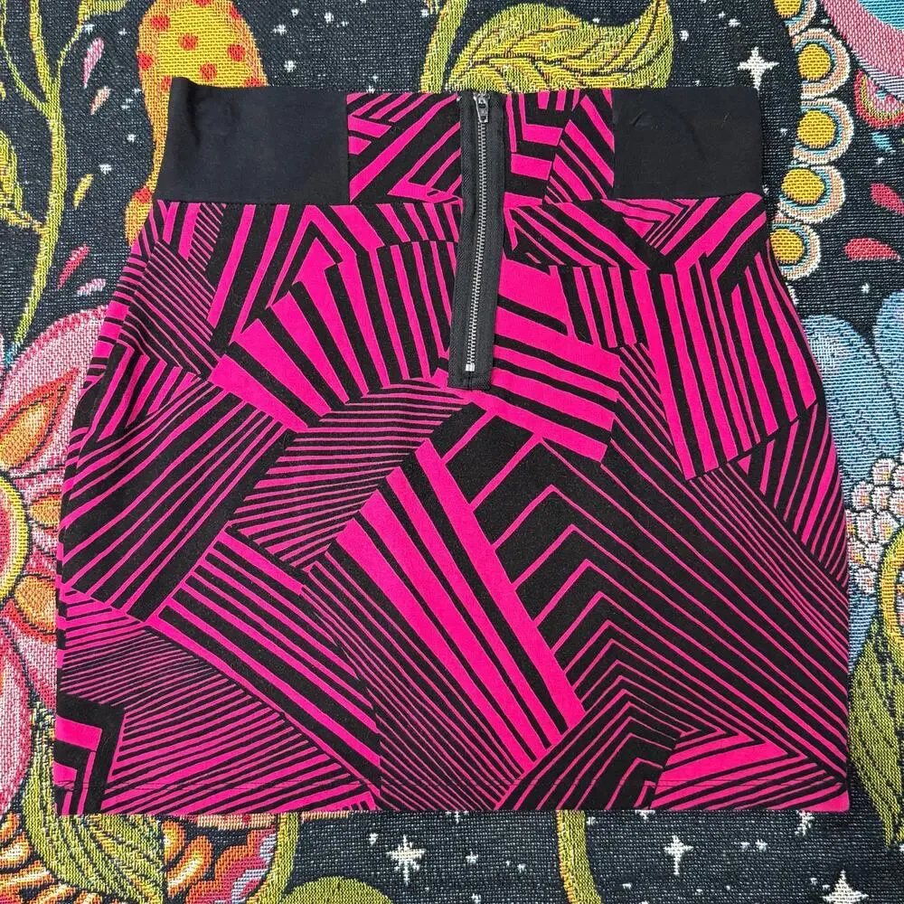 Y2k Black Pink Graphic Print Stretch Mini Skirt Sexy Trashy Bimbo Gyaru Gal L